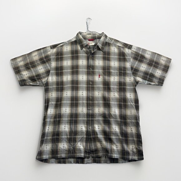 Levi's Shirt Aztec Western Mens L Red Tab Short Sleeve 100% Cotton Button Up - Picture 1 of 14